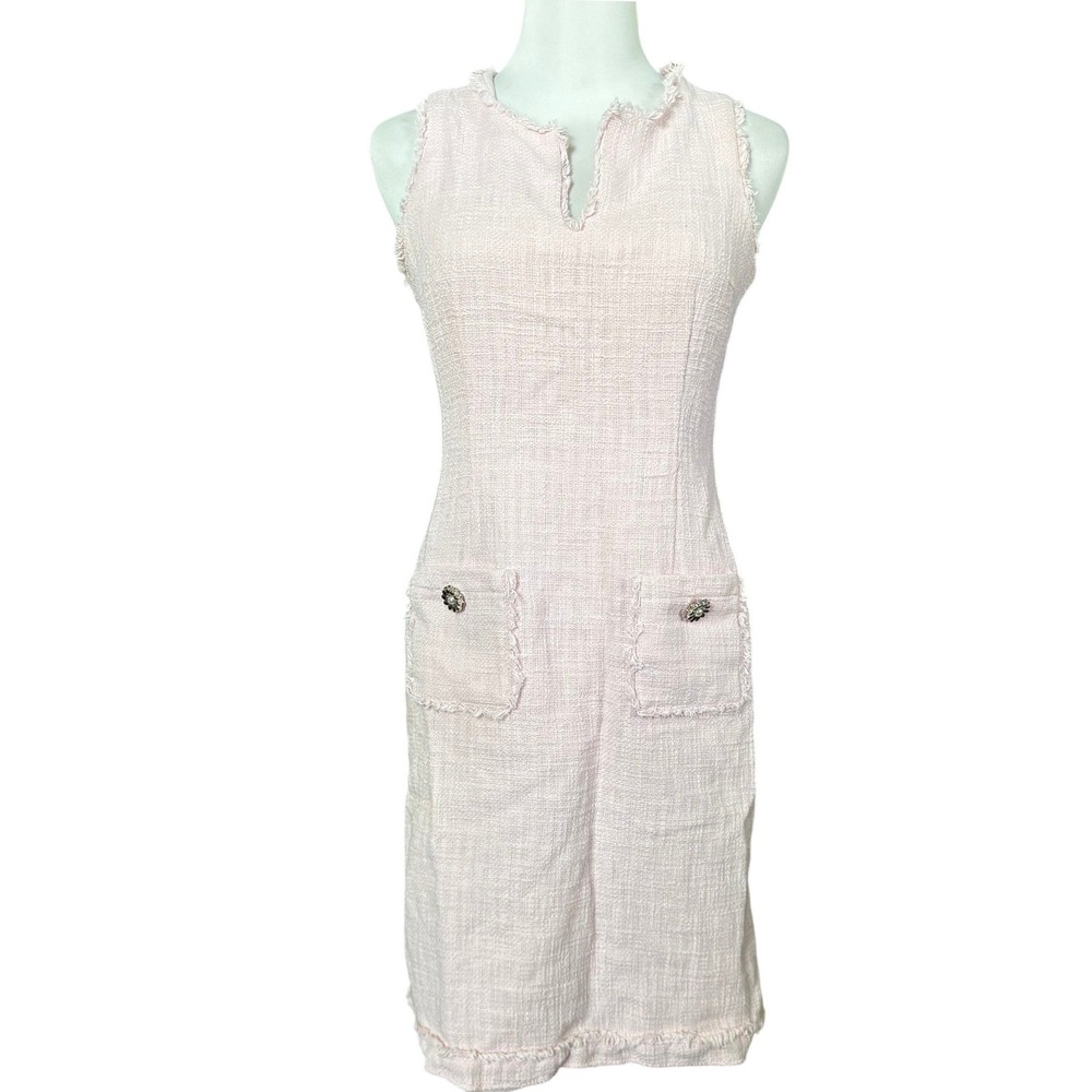 Karl Lagerfeld Pink Sleeveless Tweed Shift Dress Sz 6 Preppy Light Academia